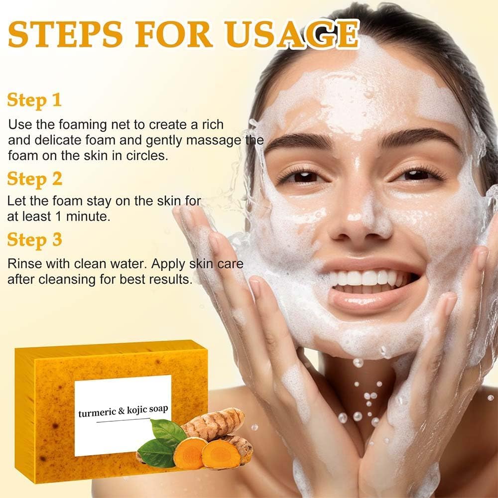 Turmeric Face & Body Care Set – 4-Piece Skincare Kit with Cleanser, Soap Bar, and Scrub Pads | Deep Cleansing & Brightening