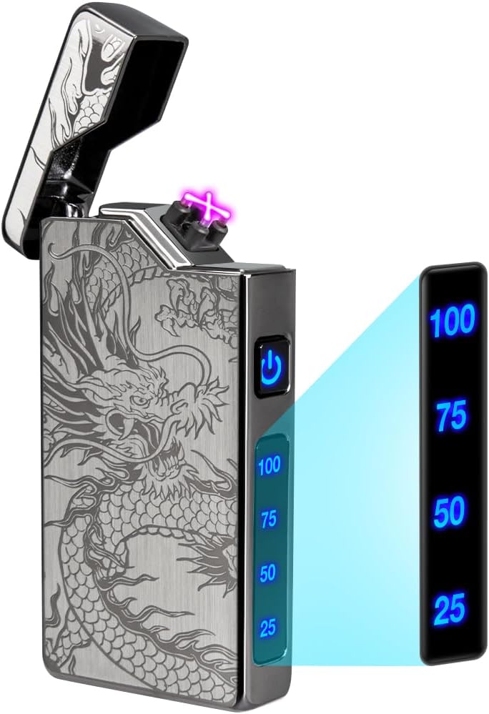 Lcfun Electric Lighter – USB Rechargeable Dual Arc Plasma Lighter with LED Battery Indicator for Candles & Camping (Black Ace)