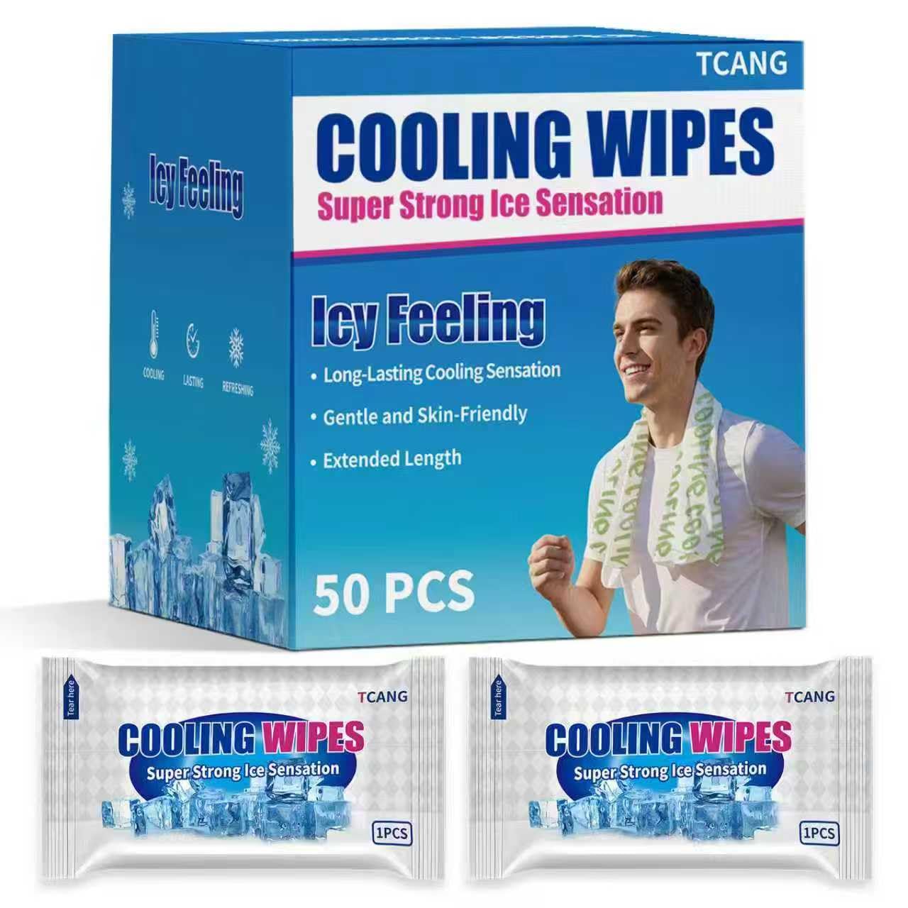 TCANG Instant Cooling Wipes – Individually Wrapped No-Rinse Oversized Ice Towels for Sports, Travel, Camping & Hot Weather Relief, Extra-Thick Cooling Cloths