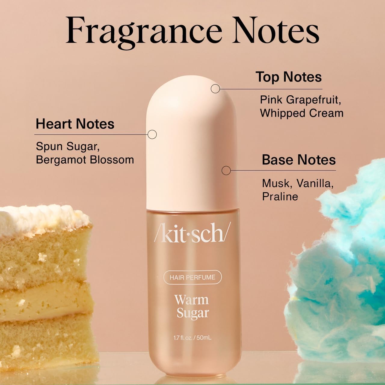 Kitsch Warm Sugar Hair Perfume & Body Mist for Women – Odor-Eliminating Hair Spray with Clean Ingredients, Pink Grapefruit & Vanilla Scent, Refreshes Hair, Body & Pillows, 50 mL
