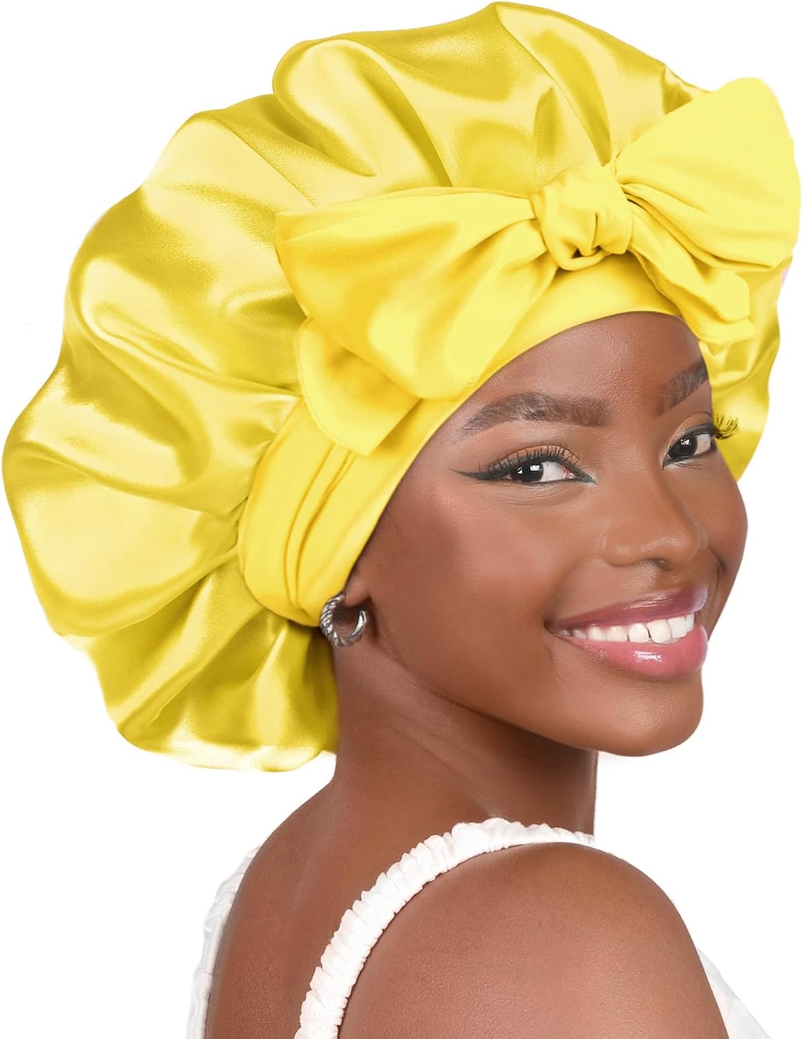 YANIBEST Adjustable Silk Bonnet - Stylish Blush Pink Double Layer Satin Hair Protector for Women, Reduces Frizz and Prevents Messy Hair While Sleeping