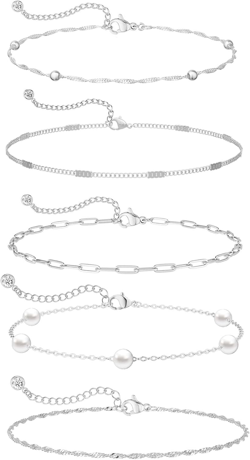 MBW Gold Bracelets for Women – 14K Gold Plated Stackable Beaded & Paperclip Chain Bracelet Set, Trendy Waterproof Fashion Jewelry