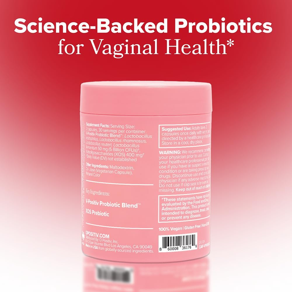 O Positiv URO Vaginal Probiotics for Women – pH Balance Supplement with Prebiotics & Lactobacillus – Supports Healthy Vaginal Flora & Odor – 60 Capsules