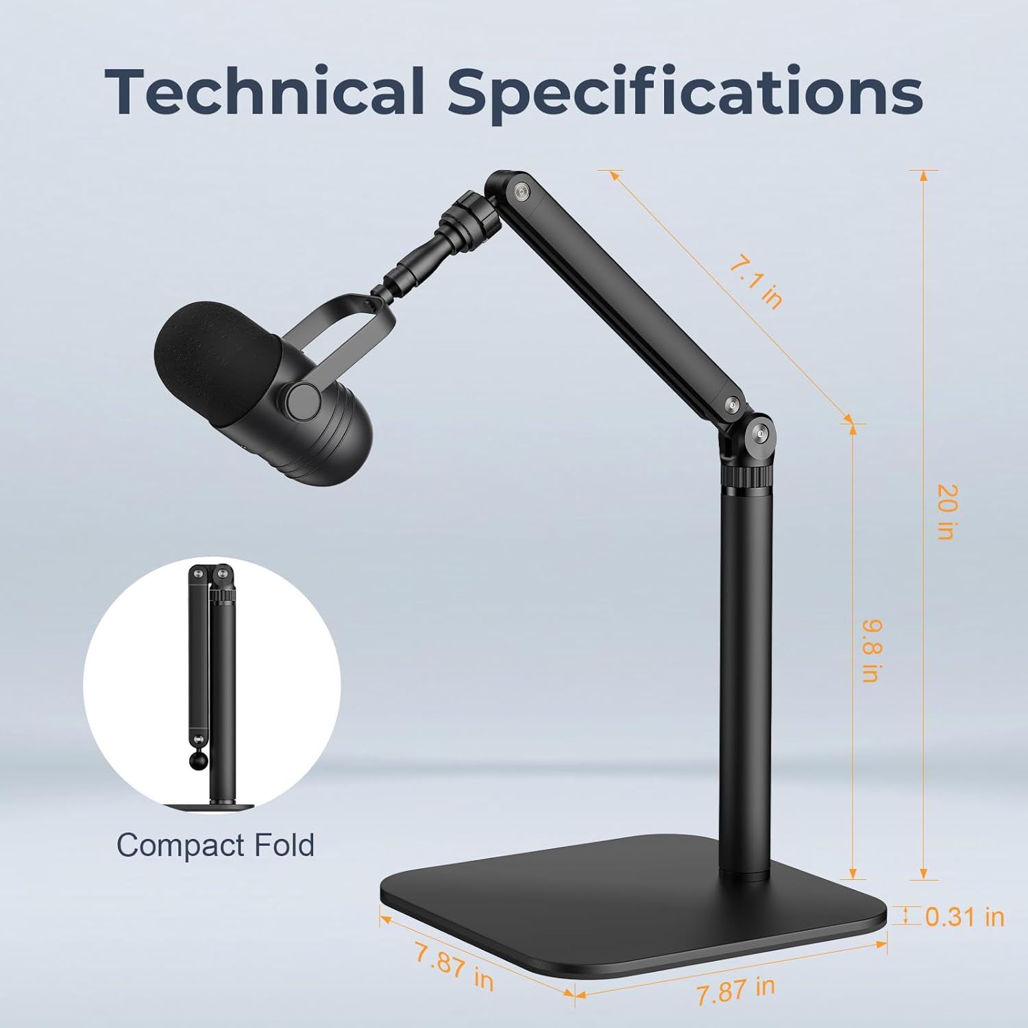 Polesto Desktop Microphone Stand - Adjustable Mounting Arm with Multiple Threads for Blue Yeti, Fifine, HyperX & More Mics, Webcams & Cameras for Recording, Podcasting & Streaming