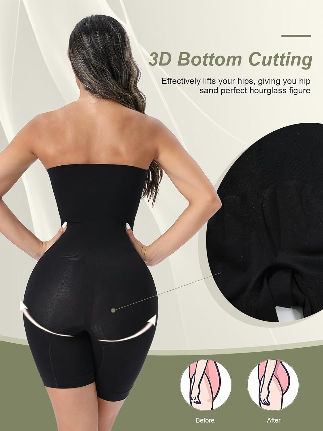 Ellareese Strapless Shapewear Bodysuit – Tummy Control Full Body Shaper with Butt Lifter, Seamless Under Dress Sculpting Bodysuit