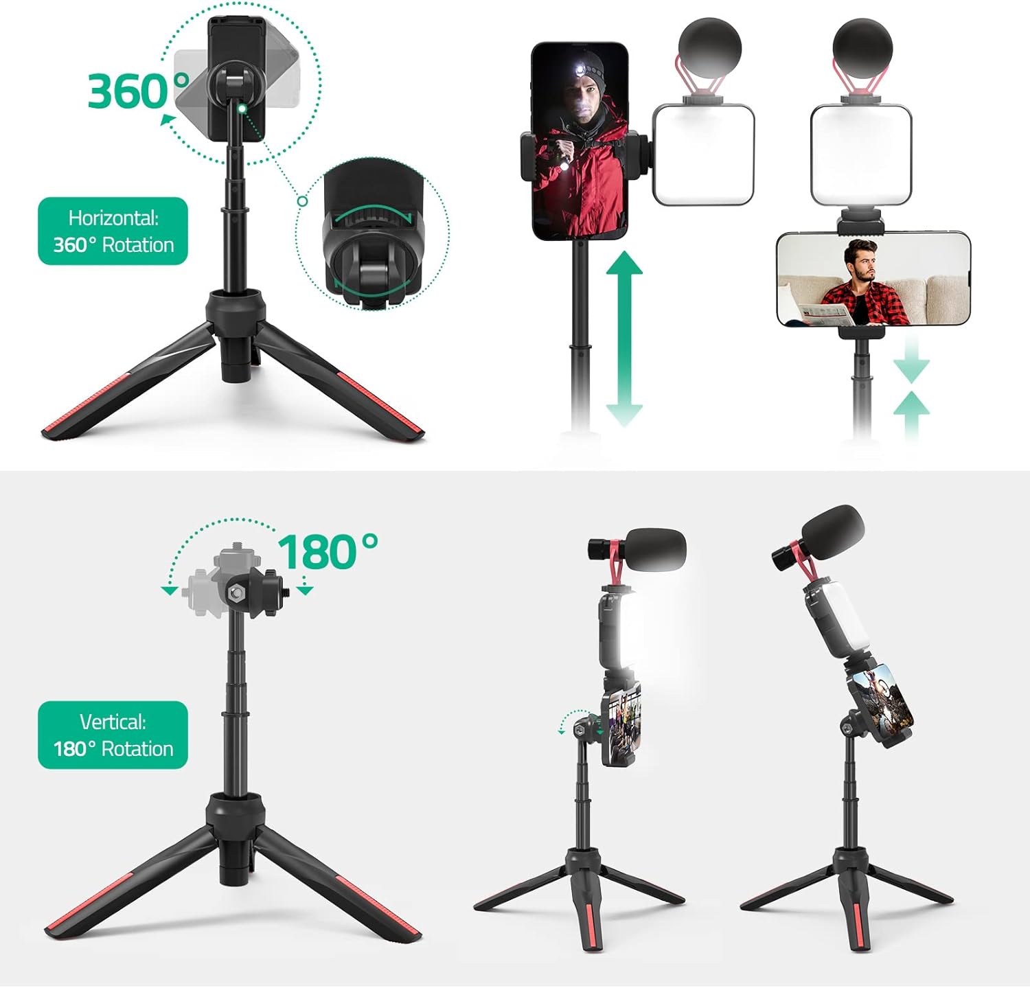TECELKS Smartphone Video Vlogging Kit - LED Light, Tripod, Microphone, Phone Holder & Carry Bag, Starter Kit for iPhone & Android Content Creators