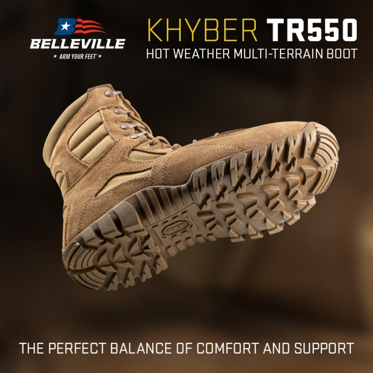 Belleville Khyber TR550 Combat Boots – AR 670-1 Compliant Tactical Boots with Superior Traction, Orthotic Support, Full-Grain Leather & Moisture-Wicking Technology
