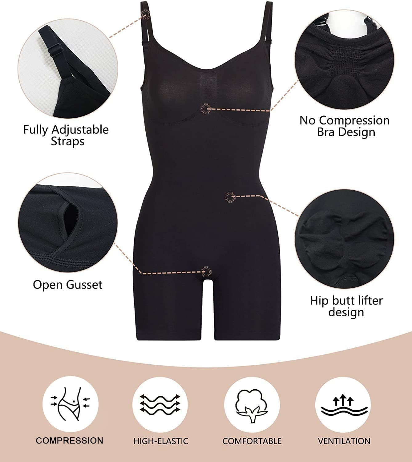 SHAPERX Women’s Seamless Shapewear Bodysuit – Tummy Control Waist-Snatching Body Shaper for a Smooth Sculpted Silhouette