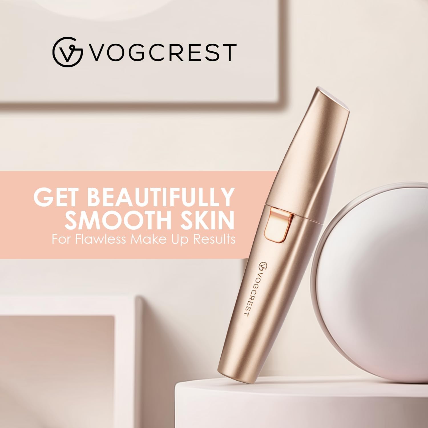 VG VOGCREST Eyebrow & Facial Trimmer – 2-in-1 Rechargeable Facial Hair Removal & Eyebrow Shaver with LED Light (Rose Gold)