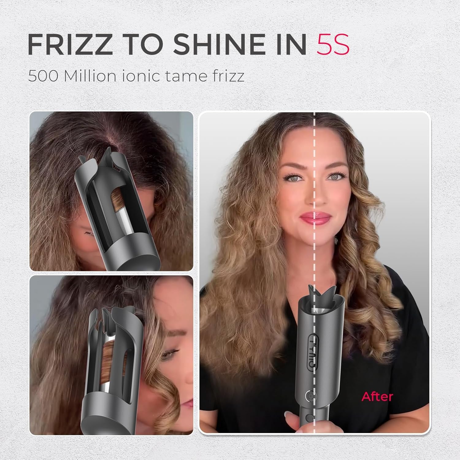 TYMO CURLPRO Automatic Rotating Curling Iron – 1 Inch Beach Wave Hair Curler Wand with 500M Ionic Technology, Ceramic Coating, Dual Voltage, Lightweight Travel-Friendly Design (Metallic Gray)