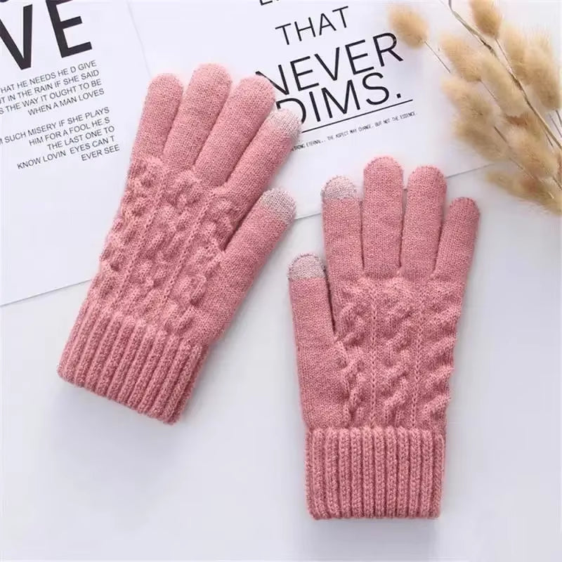 Warm Full Finger Winter Gloves: Men and Women Touchscreen Fleece, Thickened Wool Knitted for Cycling and Driving