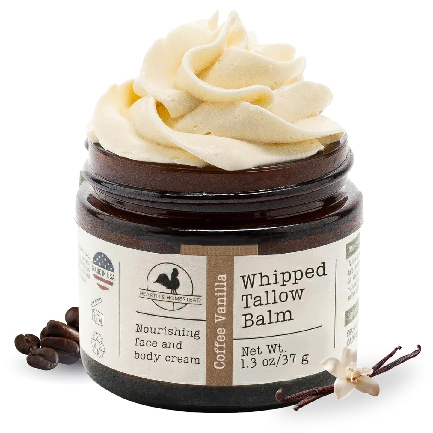 Hearth & Homestead Whipped Grass-Fed Beef Tallow Skin Balm – Organic Face & Body Moisturizer with Olive Oil, Calendula & Rose, Eczema Relief Cream for Dry Skin, Unscented, 1.3 oz