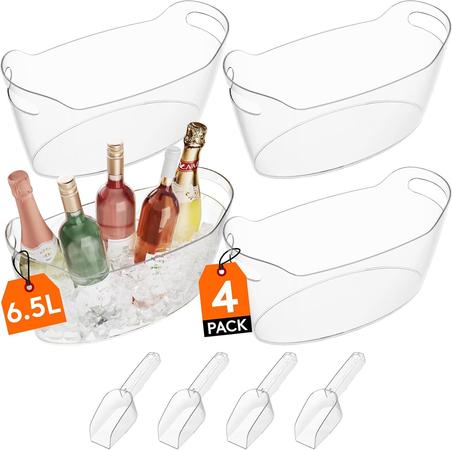 Lifewit 6.5L Ice Bucket for Parties – Portable Drink Tub with Scoop, Plastic Champagne & Wine Cooler for Beer, Cocktails & Mimosa Bar, Beverage Chiller (15 x 7 x 8 in)