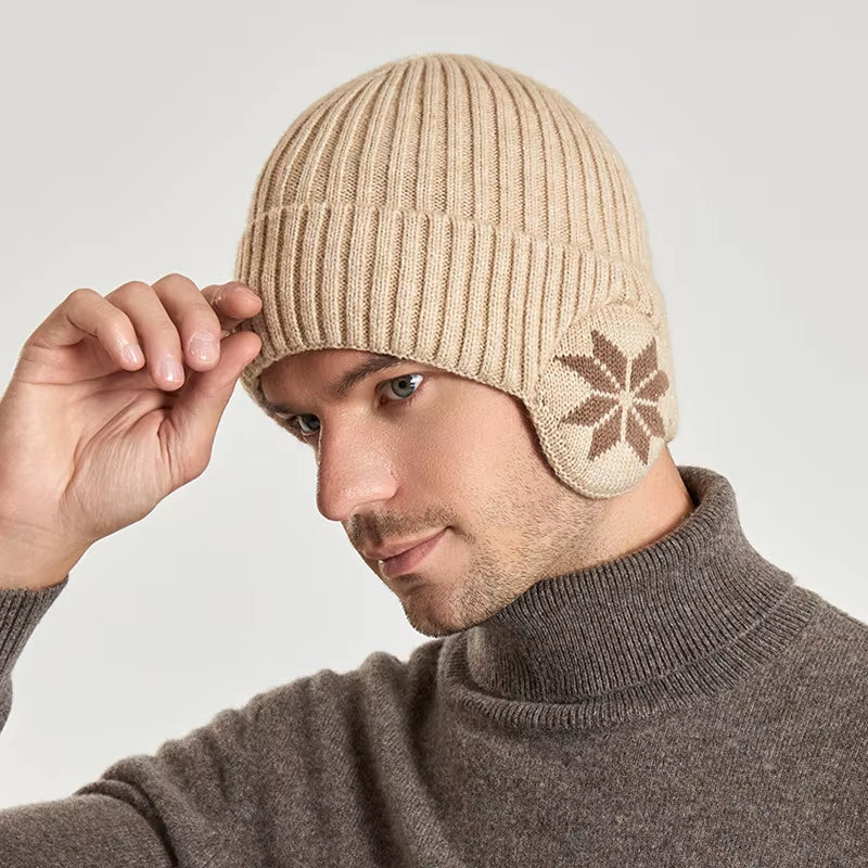 Warm Knitted Woolen Hat for Men and Women: Winter Ear Protection with Velvet Lining Beanie