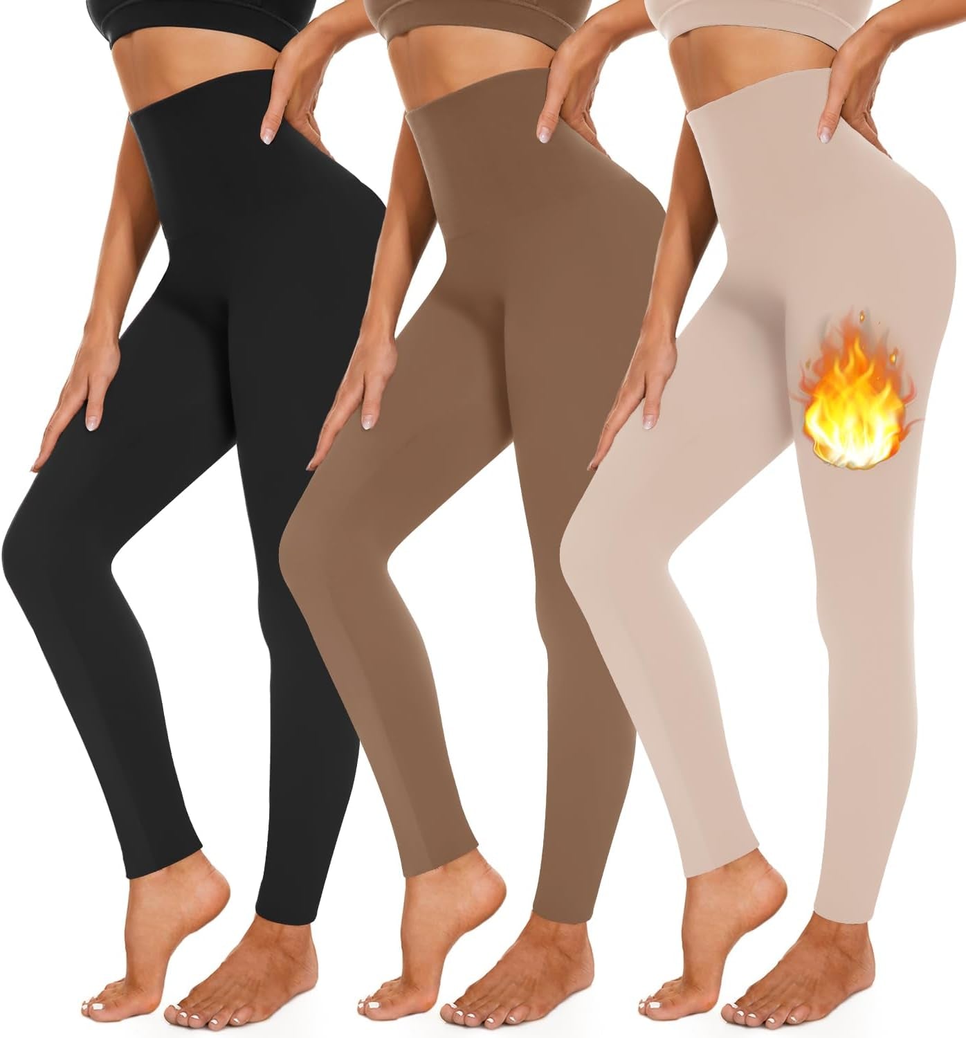 3-Pack Fleece-Lined Leggings for Women – High-Waisted Warm Thermal Yoga, Running & Workout Pants