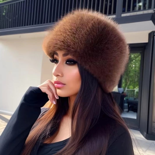 Winter Anti-Mink Women's Fisherman Hat: Simple Solid Color, Thickened Warm Dome Fur Bucket Hat for Women