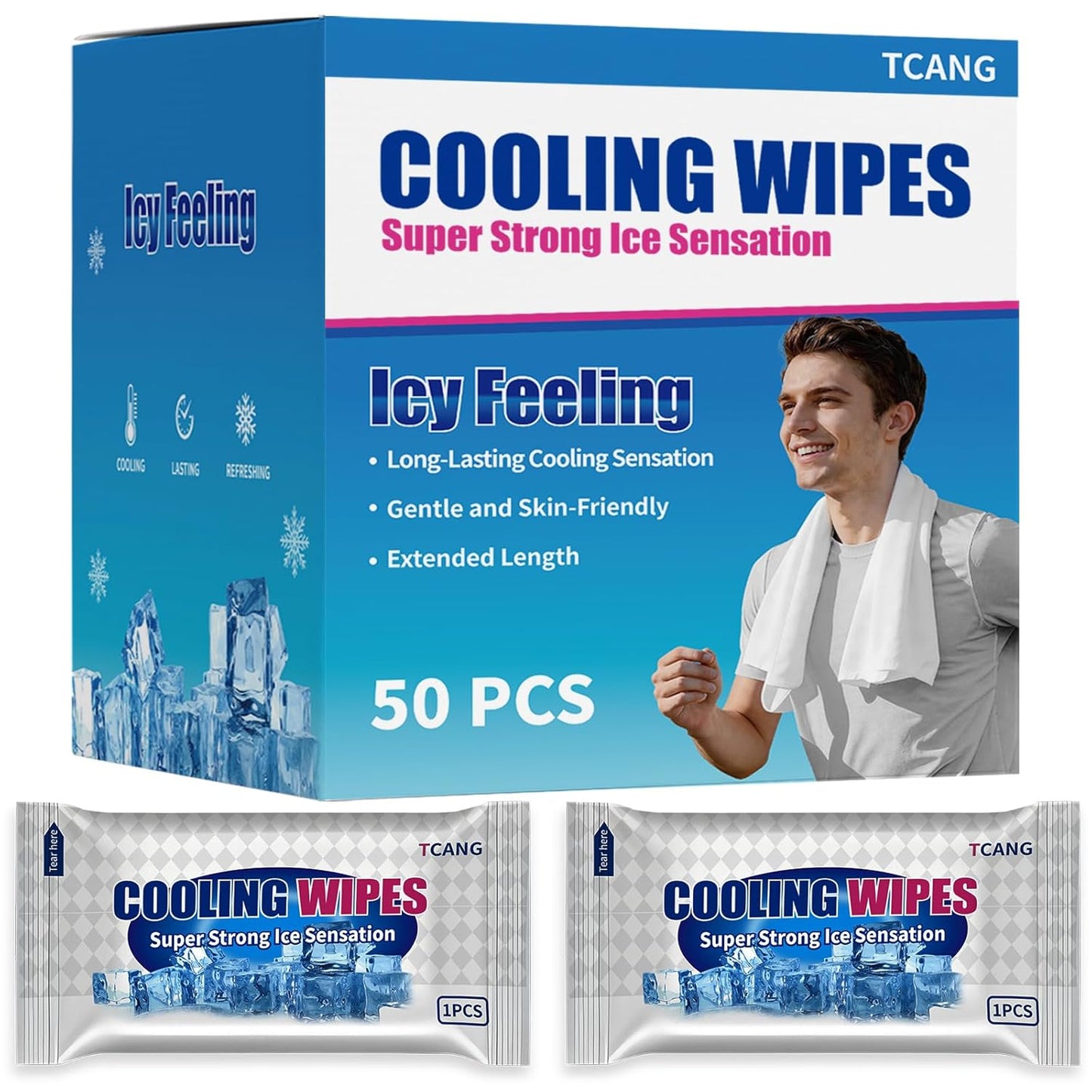 TCANG Instant Cooling Wipes – Individually Wrapped No-Rinse Oversized Ice Towels for Sports, Travel, Camping & Hot Weather Relief, Extra-Thick Cooling Cloths