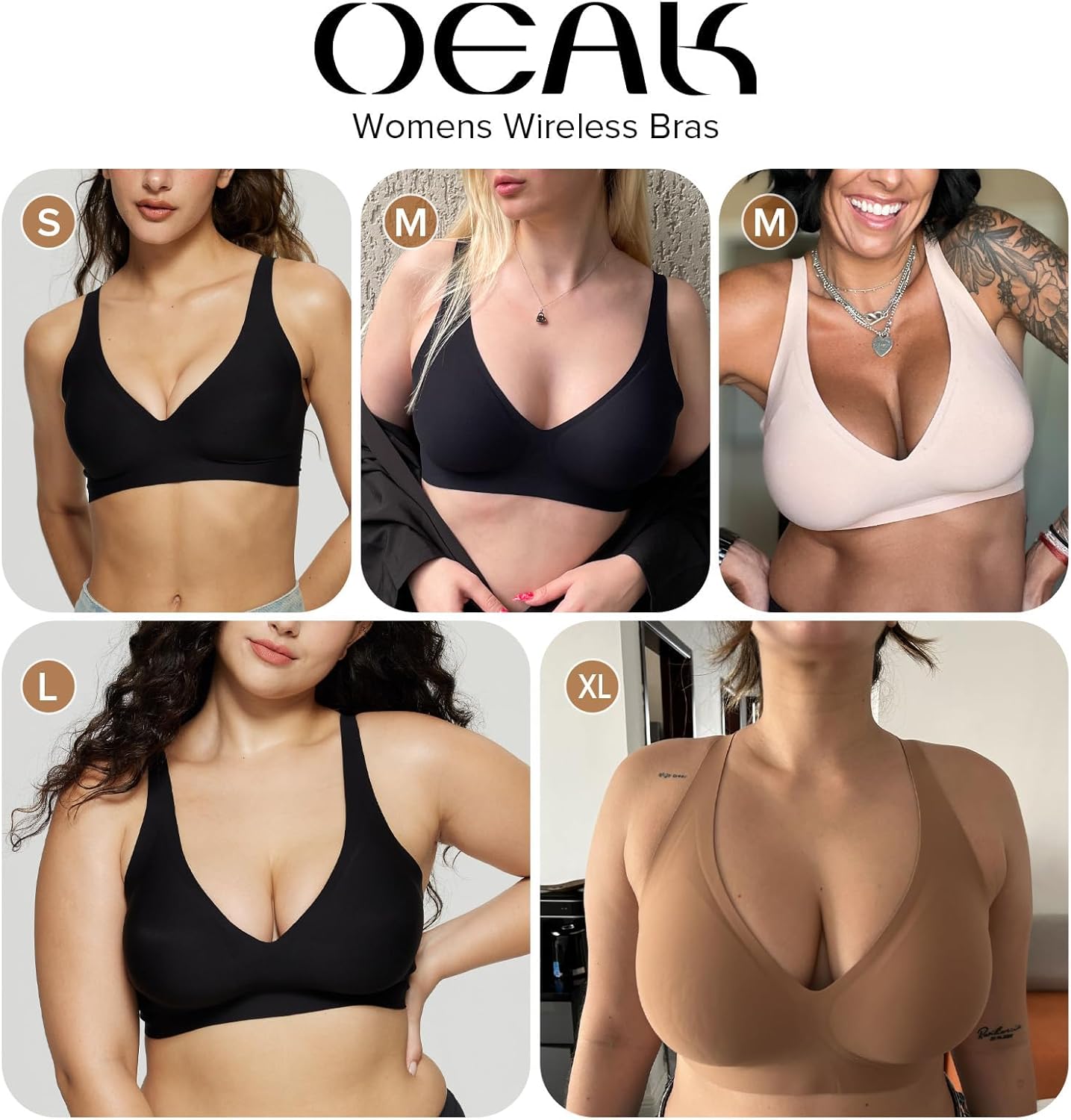 OEAK Women’s Deep V Wireless Bra – Seamless Plunge T-Shirt Bra with Push-Up Support, Comfortable No-Underwire Bralette