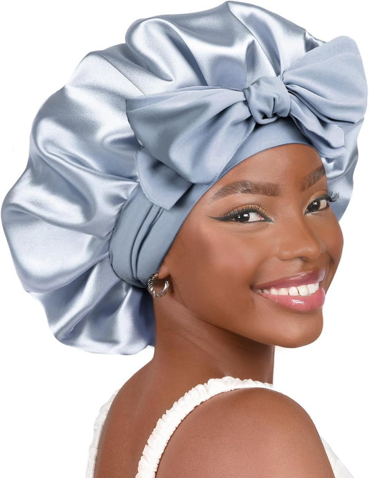 YANIBEST Adjustable Silk Bonnet - Stylish Blush Pink Double Layer Satin Hair Protector for Women, Reduces Frizz and Prevents Messy Hair While Sleeping