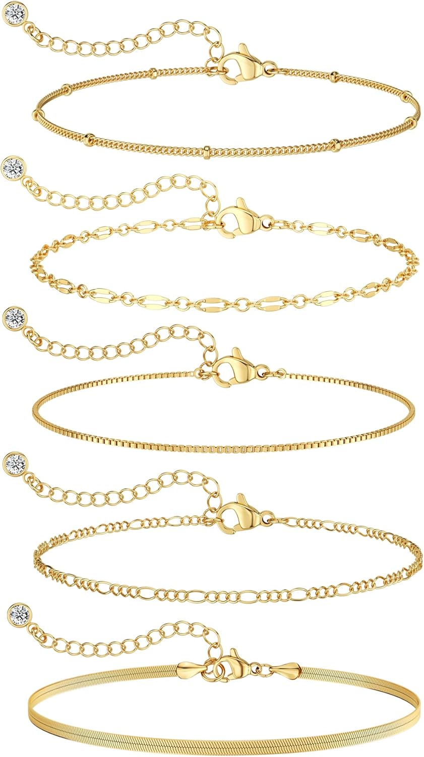 MBW Gold Bracelets for Women – 14K Gold Plated Stackable Beaded & Paperclip Chain Bracelet Set, Trendy Waterproof Fashion Jewelry