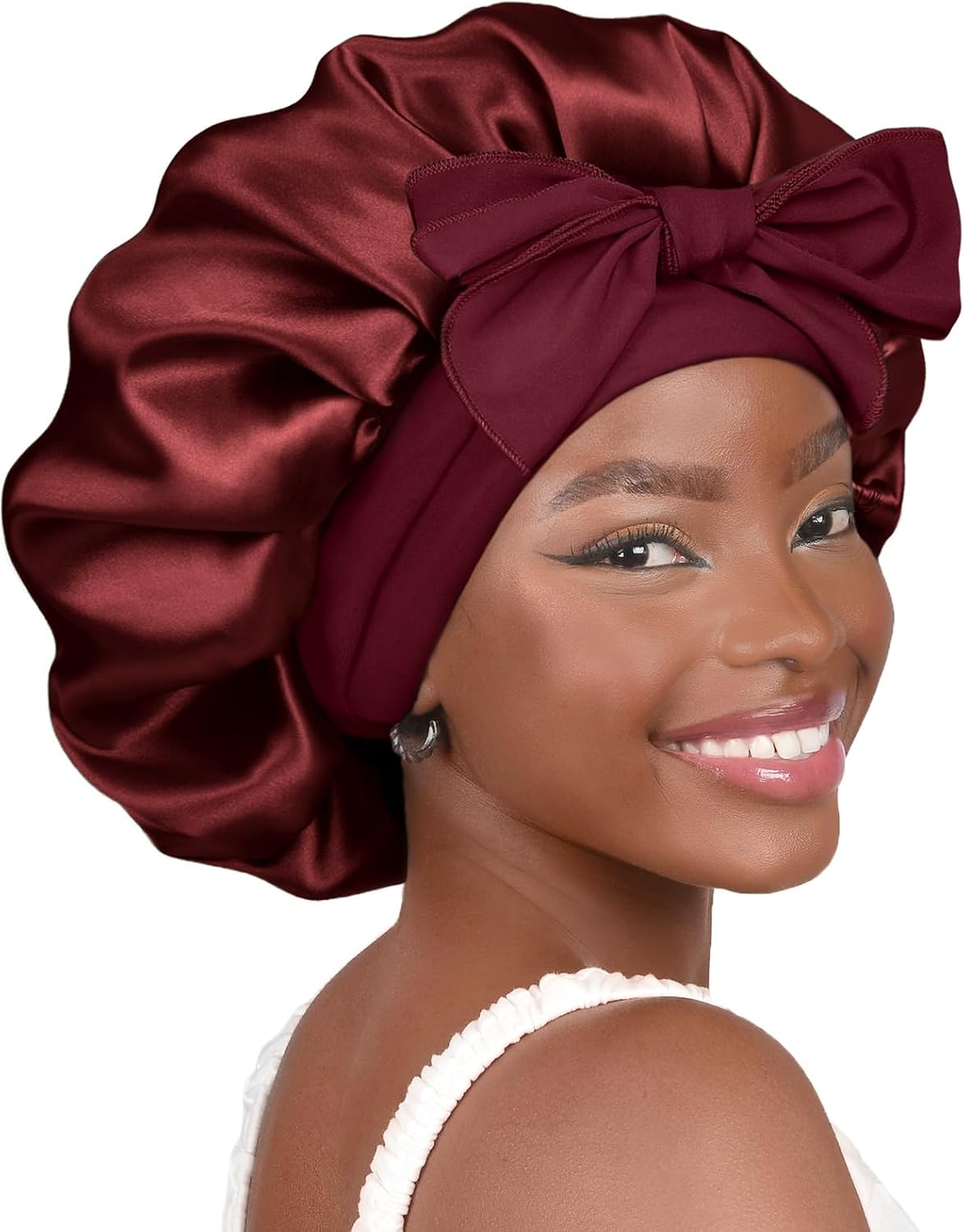 YANIBEST Adjustable Silk Bonnet - Stylish Blush Pink Double Layer Satin Hair Protector for Women, Reduces Frizz and Prevents Messy Hair While Sleeping