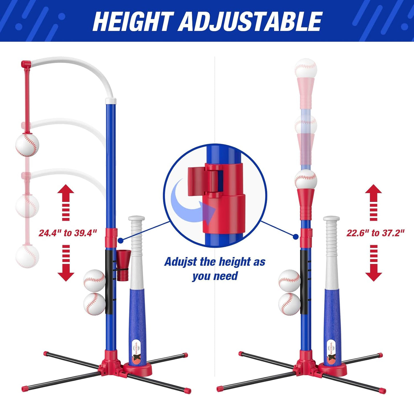 Kids 3-in-1 Baseball Set for Toddler Ages 3–5 – Adjustable Tee Ball Stand with Hanging Tee, Ball Launcher, 6 Softballs for Boys & Girls