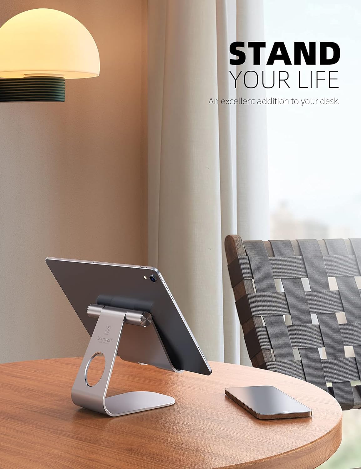 Lamicall Adjustable Tablet Stand - Versatile Desktop Holder for 4-13" Tablets, iPad Pro, Kindle, iPhone 17 Pro Max & Nintendo Switch