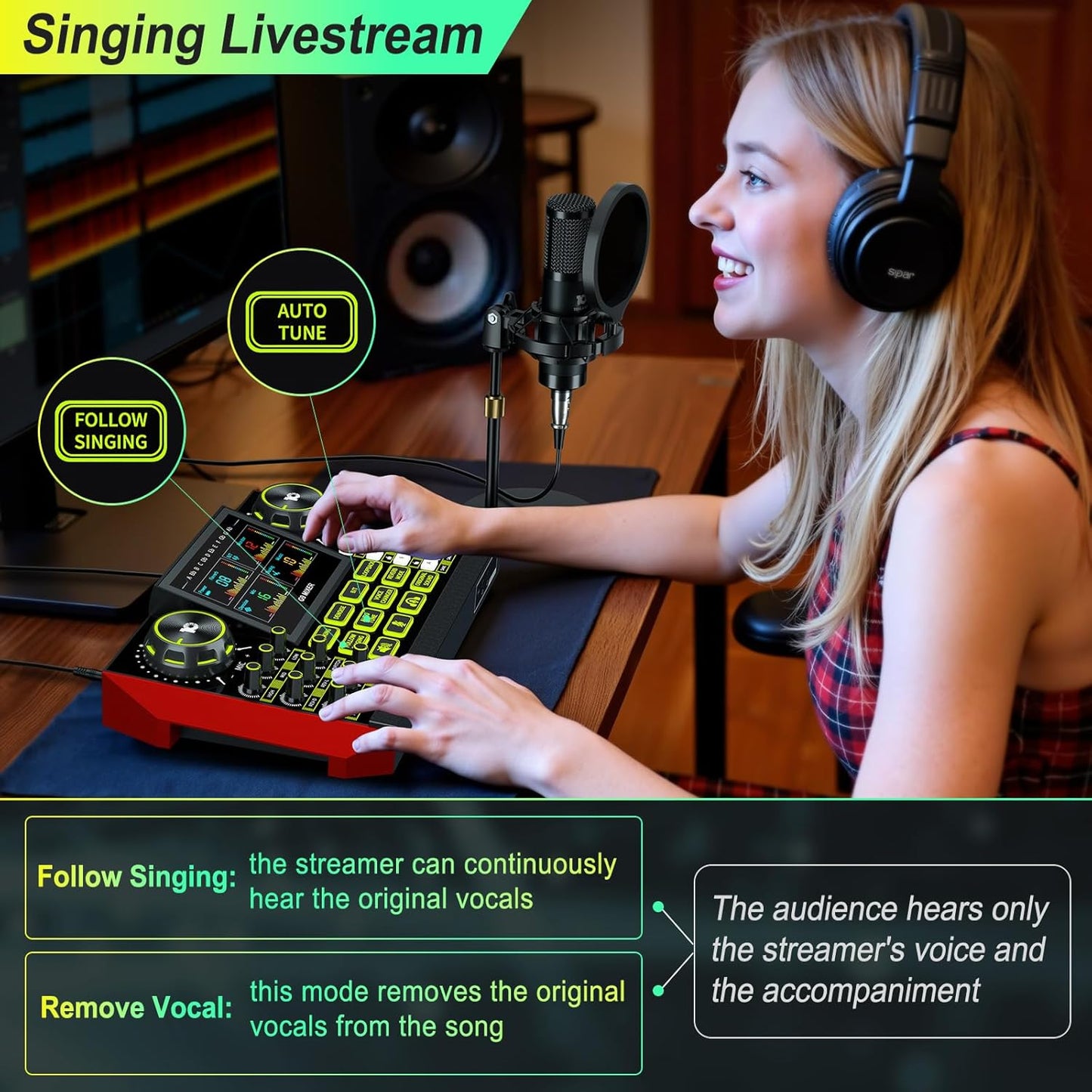 Podcast Equipment Bundle with Live Sound Card Audio Mixer – 3.5mm Condenser Microphone for PC, Phone, Streaming, Gaming & Singing