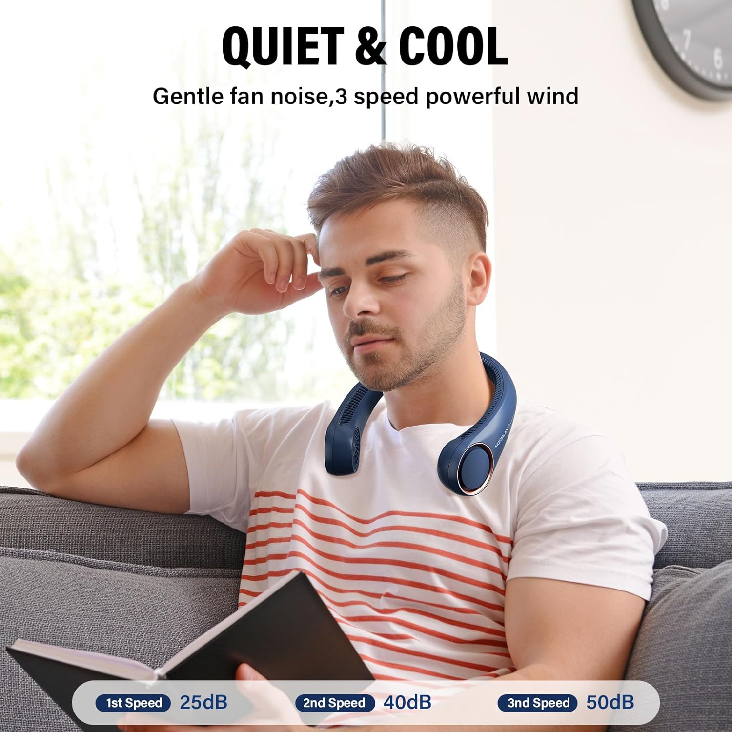 Morelax Rechargeable Neck Fan – Hands-Free Bladeless Portable Cooling Fan with 4000mAh Battery, 3-Speed 360° Airflow, Ultra Quiet Wearable Fan for Travel, Office, Sports & Outdoor Use