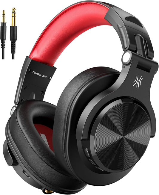 OneOdio A70 Bluetooth Over-Ear Headphones – Wireless Hi-Res Headphones with 72H Playtime, Built-In Mic, 3.5mm/6.35mm Wired Jack for Studio Monitoring, DJ Mixing, Gaming & PC Audio