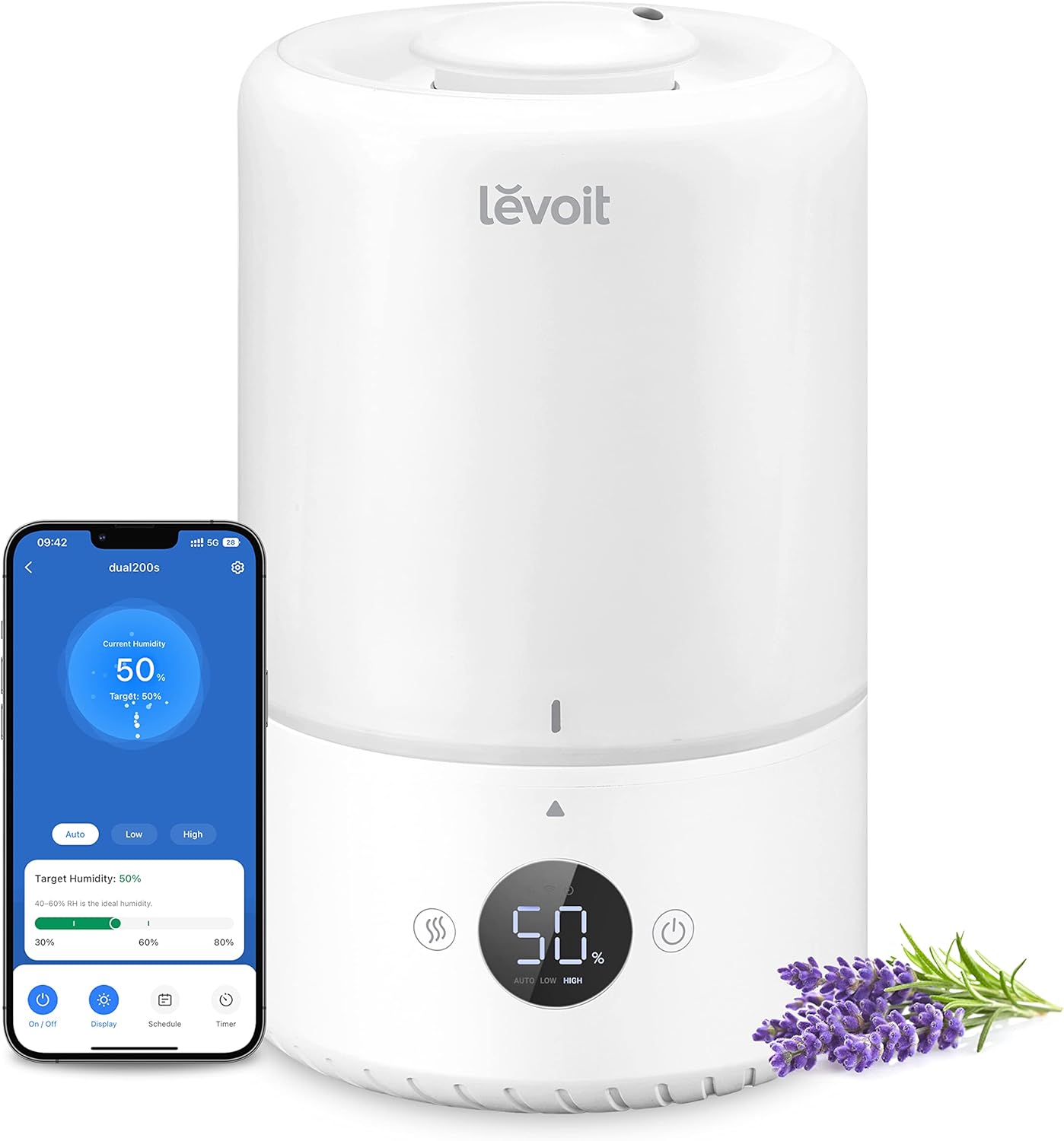 LEVOIT Top Fill Cool Mist Humidifier – 2.5L Tank for Large Rooms, Ultra-Quiet 26dB, Easy Clean, Auto Shut-Off, BPA-Free, Up to 25H Runtime