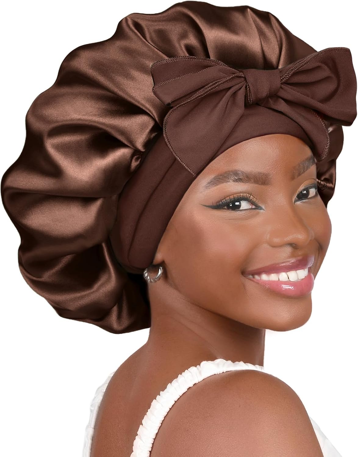 YANIBEST Adjustable Silk Bonnet - Stylish Blush Pink Double Layer Satin Hair Protector for Women, Reduces Frizz and Prevents Messy Hair While Sleeping