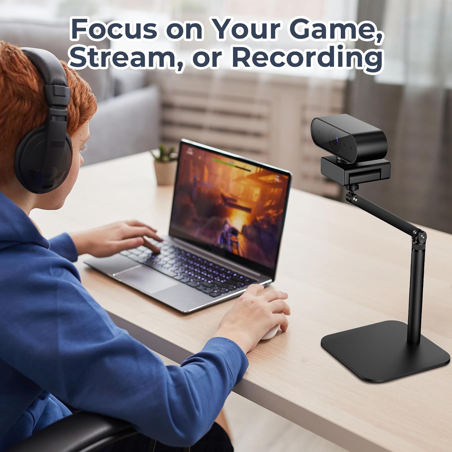 Polesto Desktop Microphone Stand - Adjustable Mounting Arm with Multiple Threads for Blue Yeti, Fifine, HyperX & More Mics, Webcams & Cameras for Recording, Podcasting & Streaming