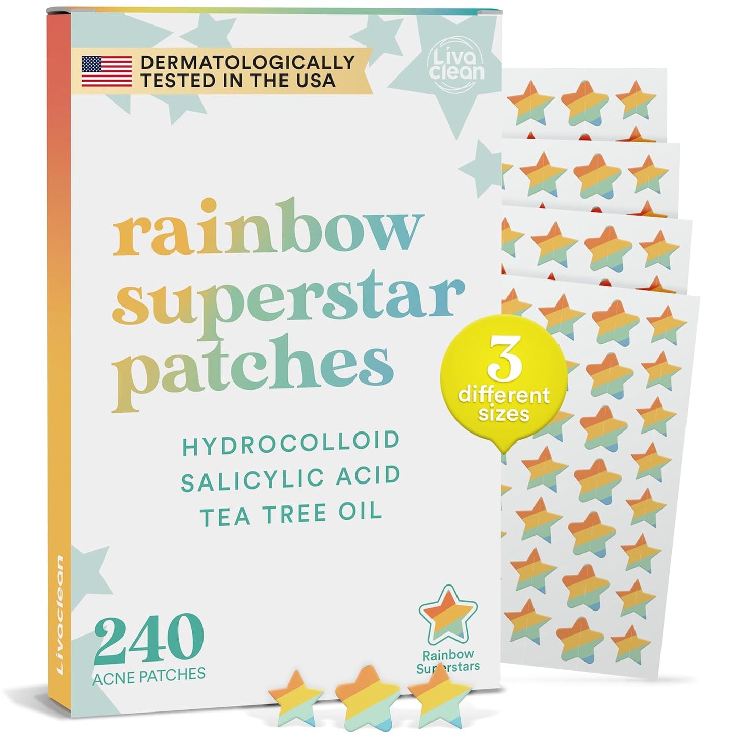 Livaclean Star Pimple Patches for Face – Hydrocolloid Acne Stickers with Tea Tree Oil, Salicylic Acid, Zit Stickers for Fast Healing, & Cute Acne Patch Stickers