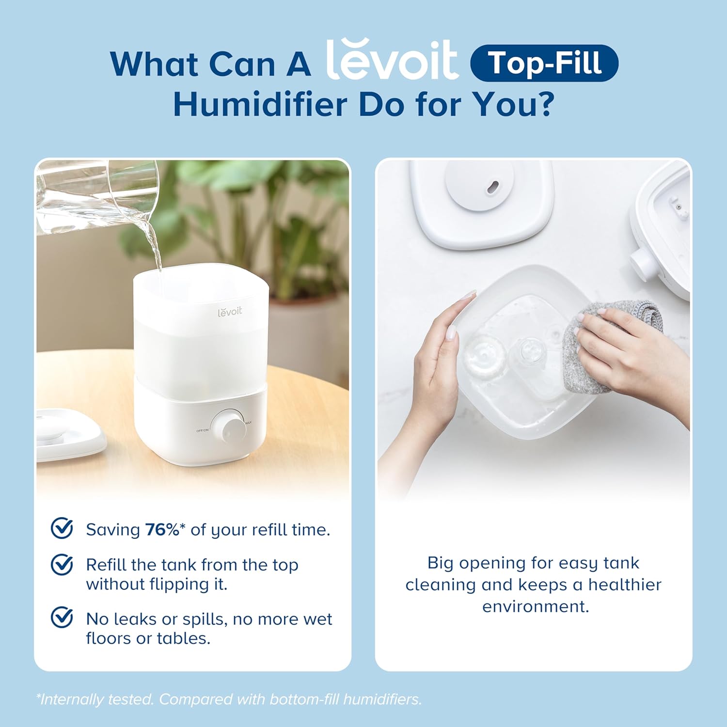 LEVOIT Top Fill Cool Mist Humidifier – 2.5L Tank for Large Rooms, Ultra-Quiet 26dB, Easy Clean, Auto Shut-Off, BPA-Free, Up to 25H Runtime