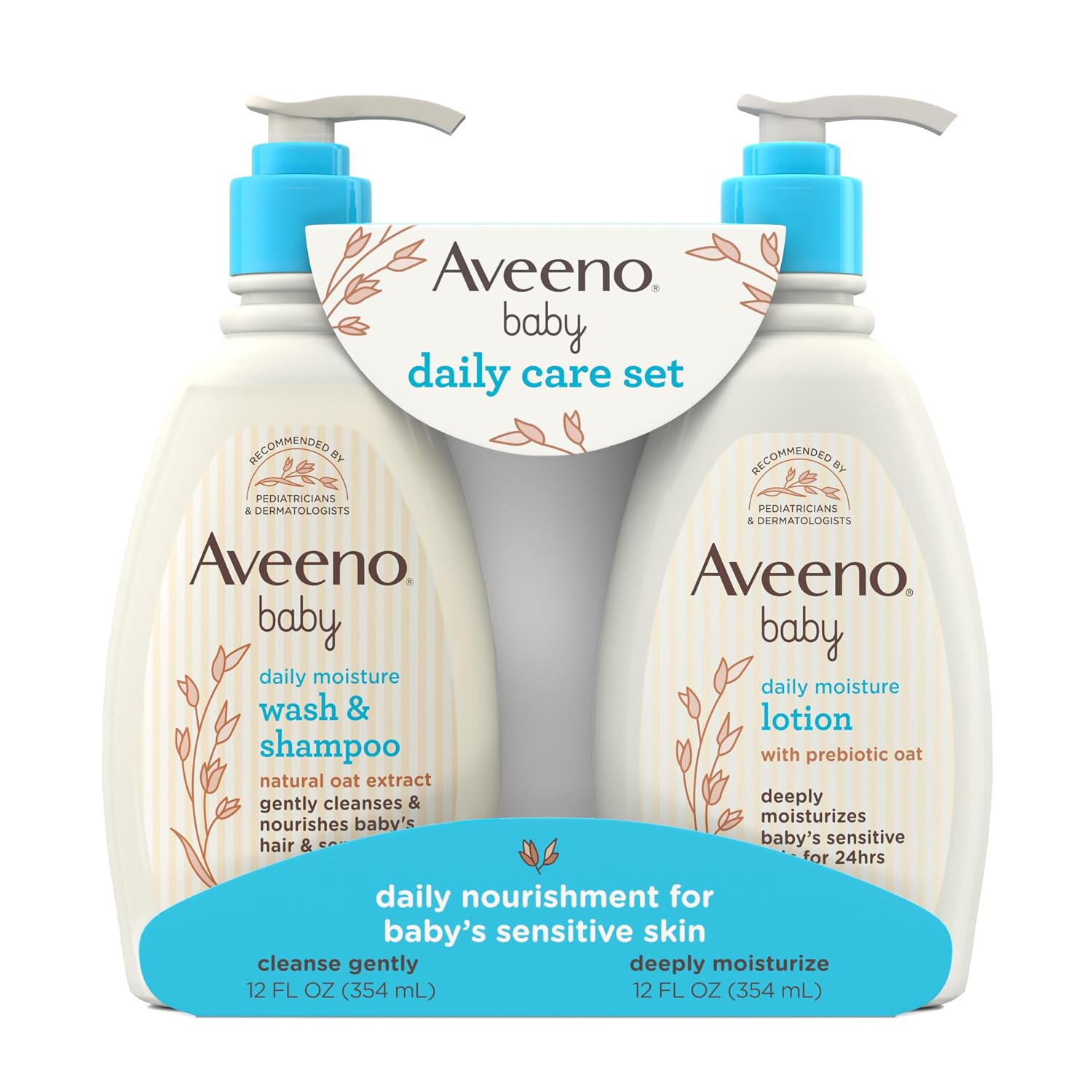 Aveeno Baby Daily Care Gift Set – 2-Piece Baby Bath & Skincare Set with Oat Extract & Prebiotic Oat, Gentle 2-in-1 Baby Wash & Shampoo + Daily Moisturizing Lotion, Hypoallergenic, Paraben-Free