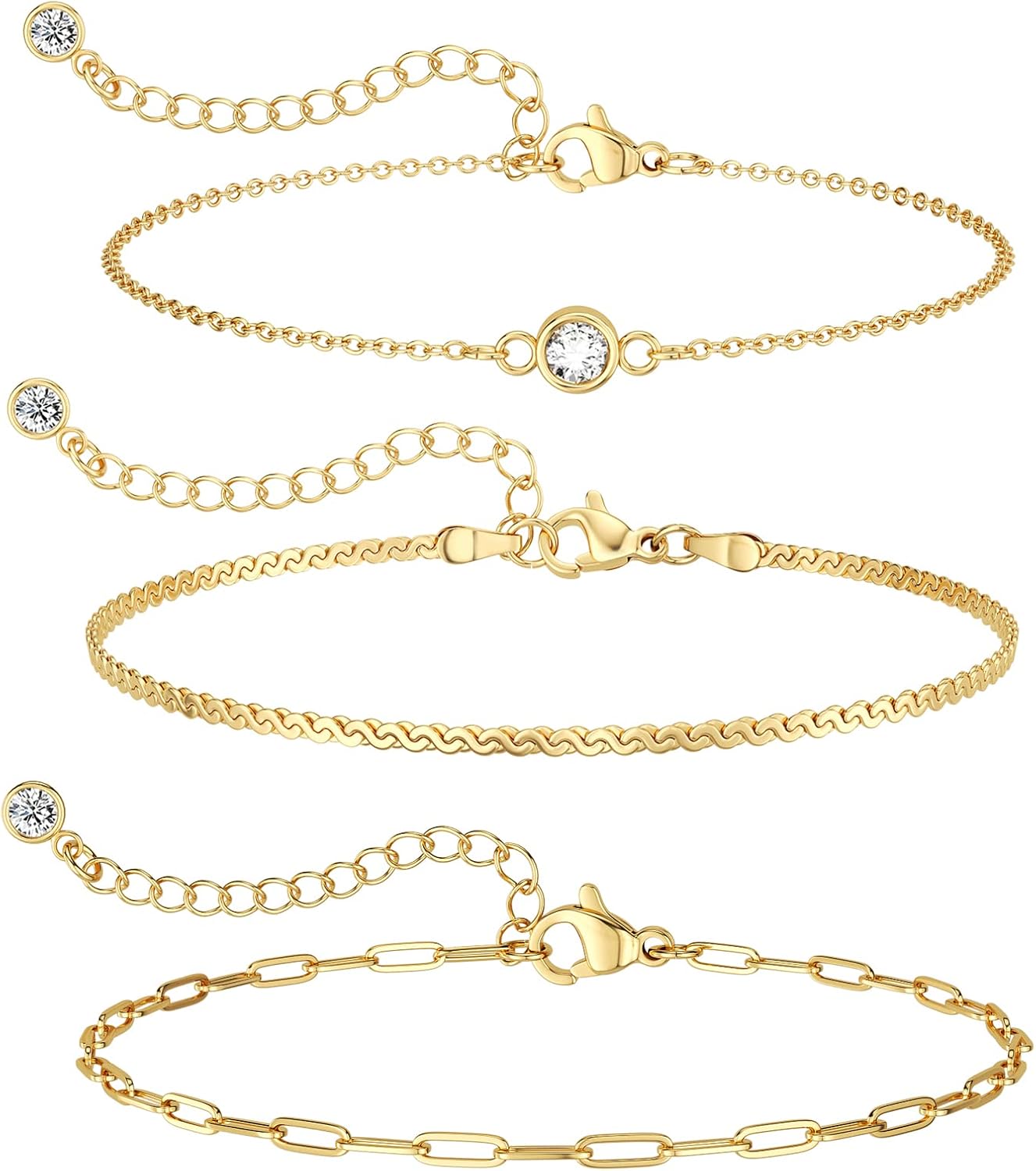 MBW Gold Bracelets for Women – 14K Gold Plated Stackable Beaded & Paperclip Chain Bracelet Set, Trendy Waterproof Fashion Jewelry