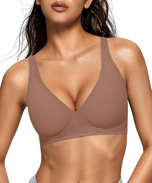 OEAK Women’s Deep V Wireless Bra – Seamless Plunge T-Shirt Bra with Push-Up Support, Comfortable No-Underwire Bralette