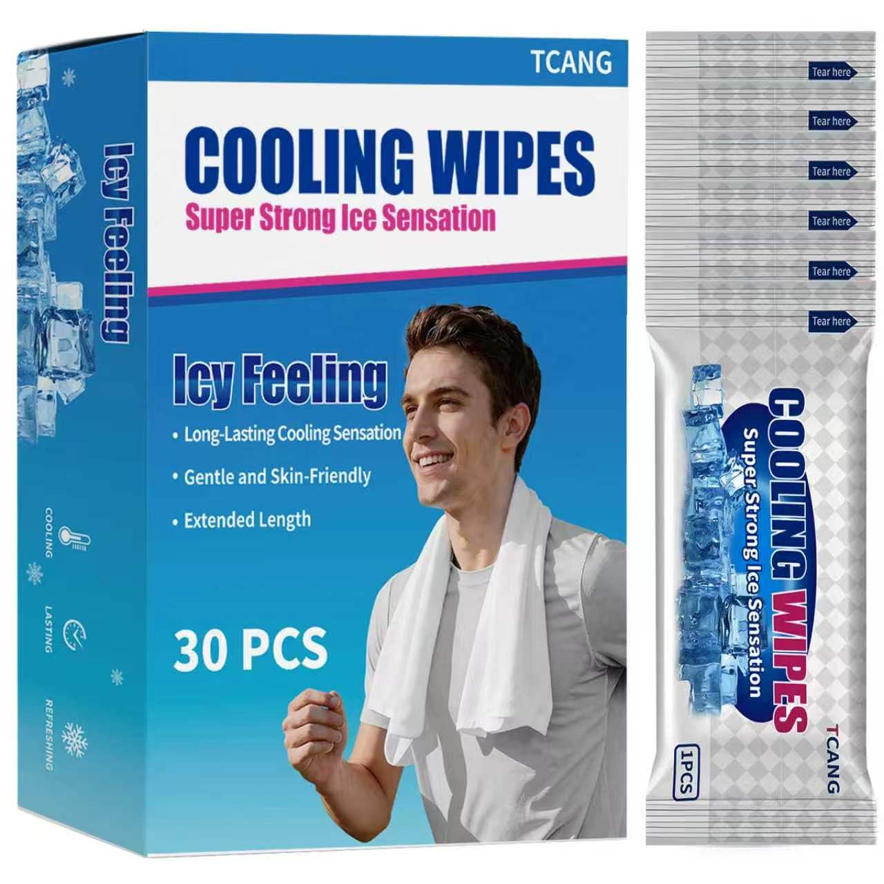 TCANG Instant Cooling Wipes – Individually Wrapped No-Rinse Oversized Ice Towels for Sports, Travel, Camping & Hot Weather Relief, Extra-Thick Cooling Cloths