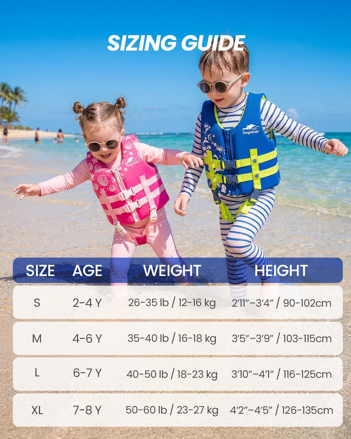 Gogokids Toddler Swim Vest for Kids, Adjustable Floaties Buoyancy Jacket for Boys & Girls, Safe Pool & Beach Swim Aid, Ages 2–8 Years (22–60 lbs)