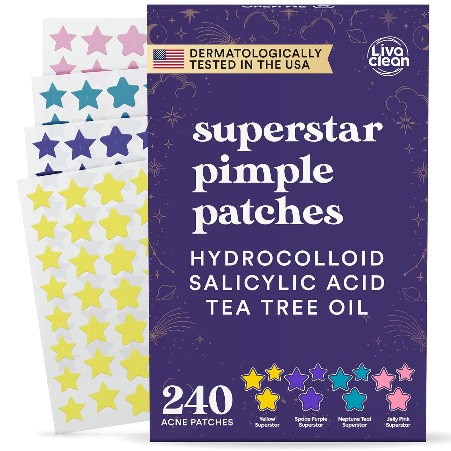 Livaclean Star Pimple Patches for Face – Hydrocolloid Acne Stickers with Tea Tree Oil, Salicylic Acid, Zit Stickers for Fast Healing, & Cute Acne Patch Stickers