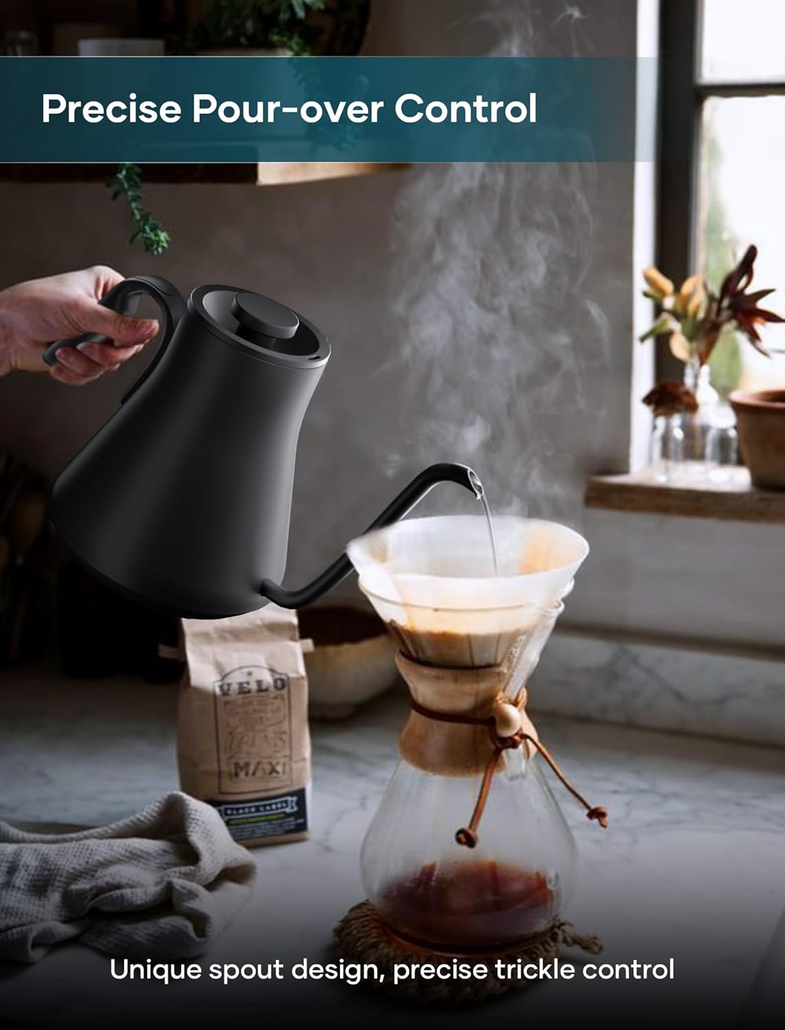 INTASTING Electric Gooseneck Kettle, ±1℉ Precise Temperature Control, Stainless Steel Interior, Fast Heating for Pour Over Coffee, Tea & Boiling Water