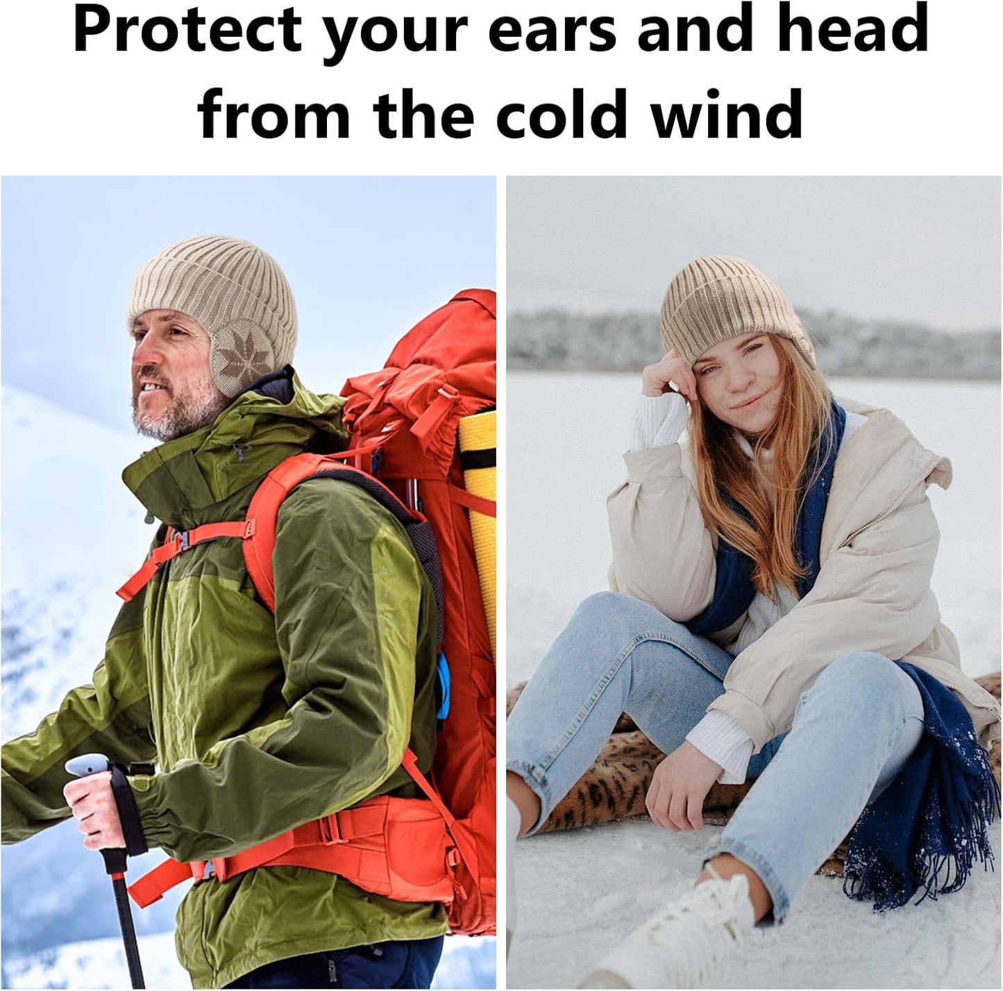 Winter Beanie Hat with Ear Flaps – Fleece-Lined Knit Skull Cap for Men & Women, Warm Windproof Outdoor Hat