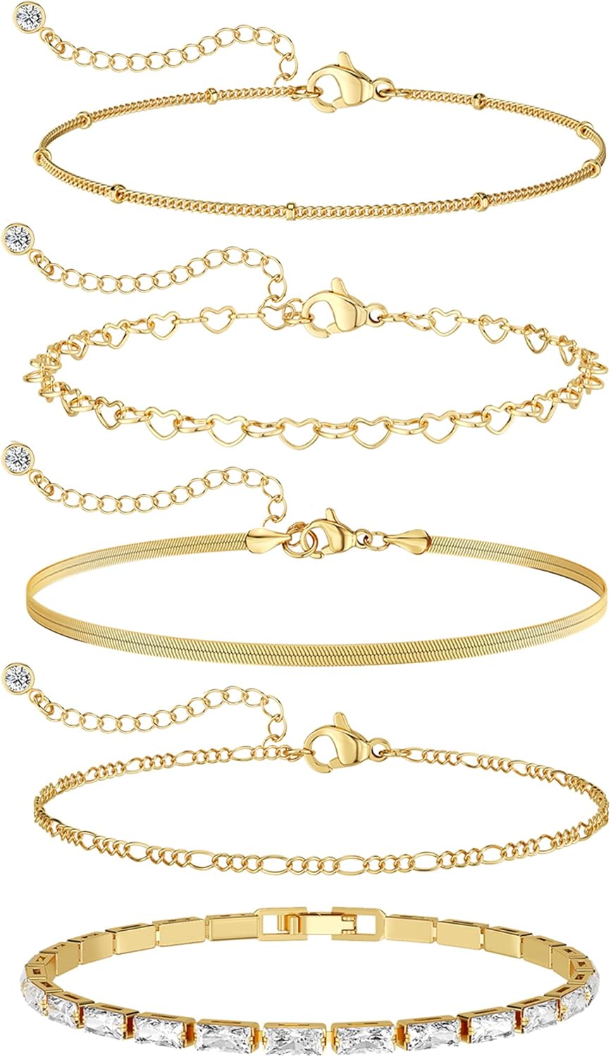MBW Gold Bracelets for Women – 14K Gold Plated Stackable Beaded & Paperclip Chain Bracelet Set, Trendy Waterproof Fashion Jewelry