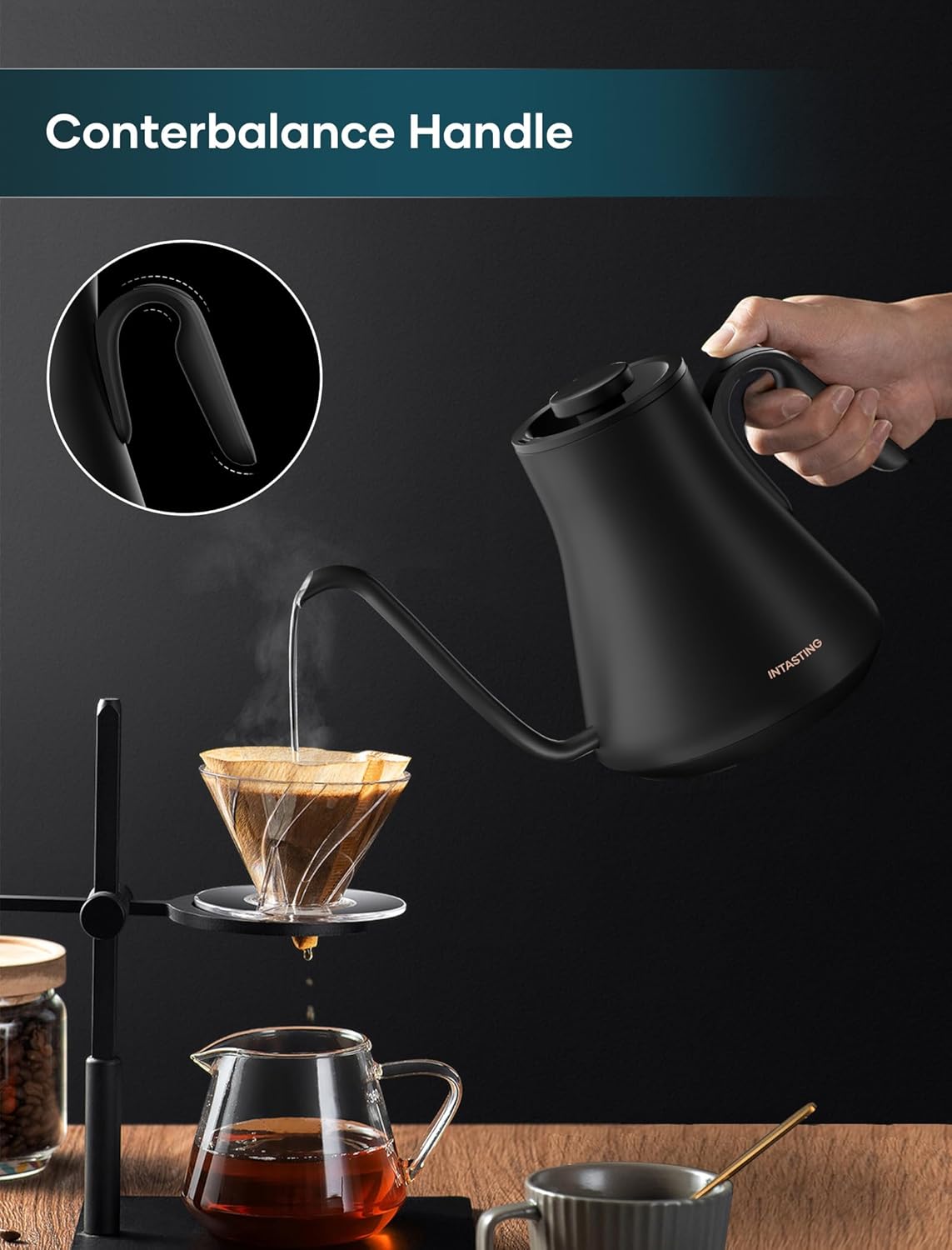 INTASTING Electric Gooseneck Kettle, ±1℉ Precise Temperature Control, Stainless Steel Interior, Fast Heating for Pour Over Coffee, Tea & Boiling Water