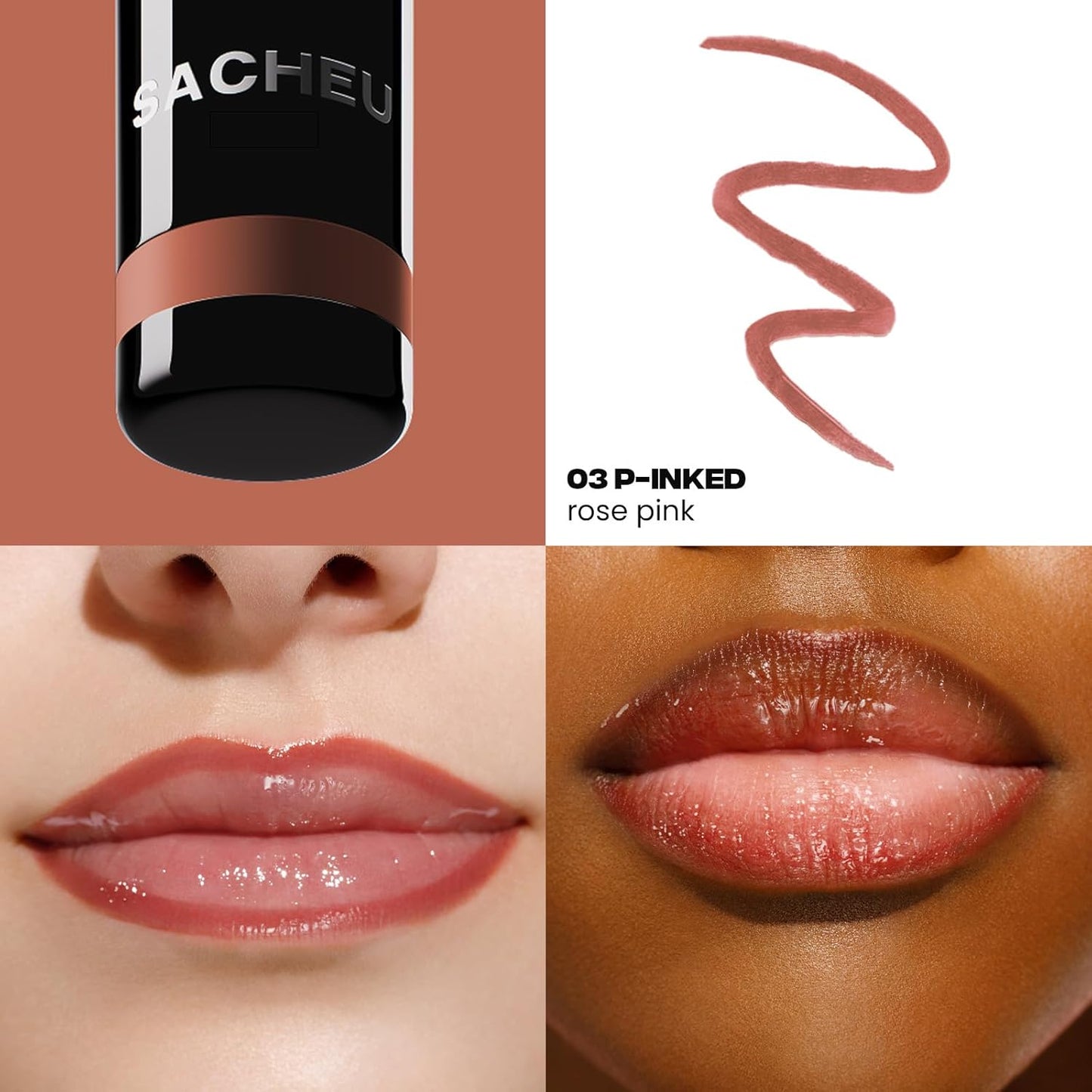 Sacheu STAY-N Peel-Off Lip Liner Stain – Long-Lasting Waterproof Matte Lip Tint with Hyaluronic Acid & Vitamin E, Transfer-Proof, Vegan & Cruelty-Free (P-Inked)