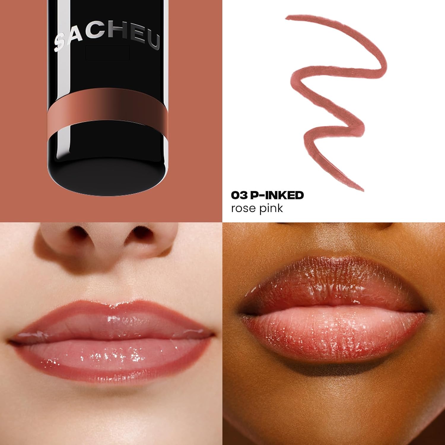 Sacheu STAY-N Peel-Off Lip Liner Stain – Long-Lasting Waterproof Matte Lip Tint with Hyaluronic Acid & Vitamin E, Transfer-Proof, Vegan & Cruelty-Free (P-Inked)