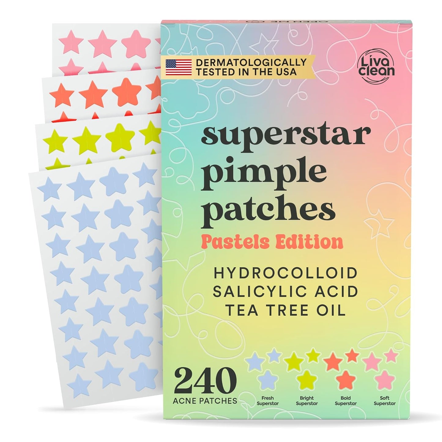 Livaclean Star Pimple Patches for Face – Hydrocolloid Acne Stickers with Tea Tree Oil, Salicylic Acid, Zit Stickers for Fast Healing, & Cute Acne Patch Stickers