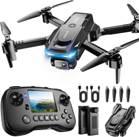 Beginner Drone with Camera & Screen Controller – Foldable Remote Control Quadcopter with Gesture Control, 3D Flip, One-Key Start, Emergency Stop, Dual Batteries