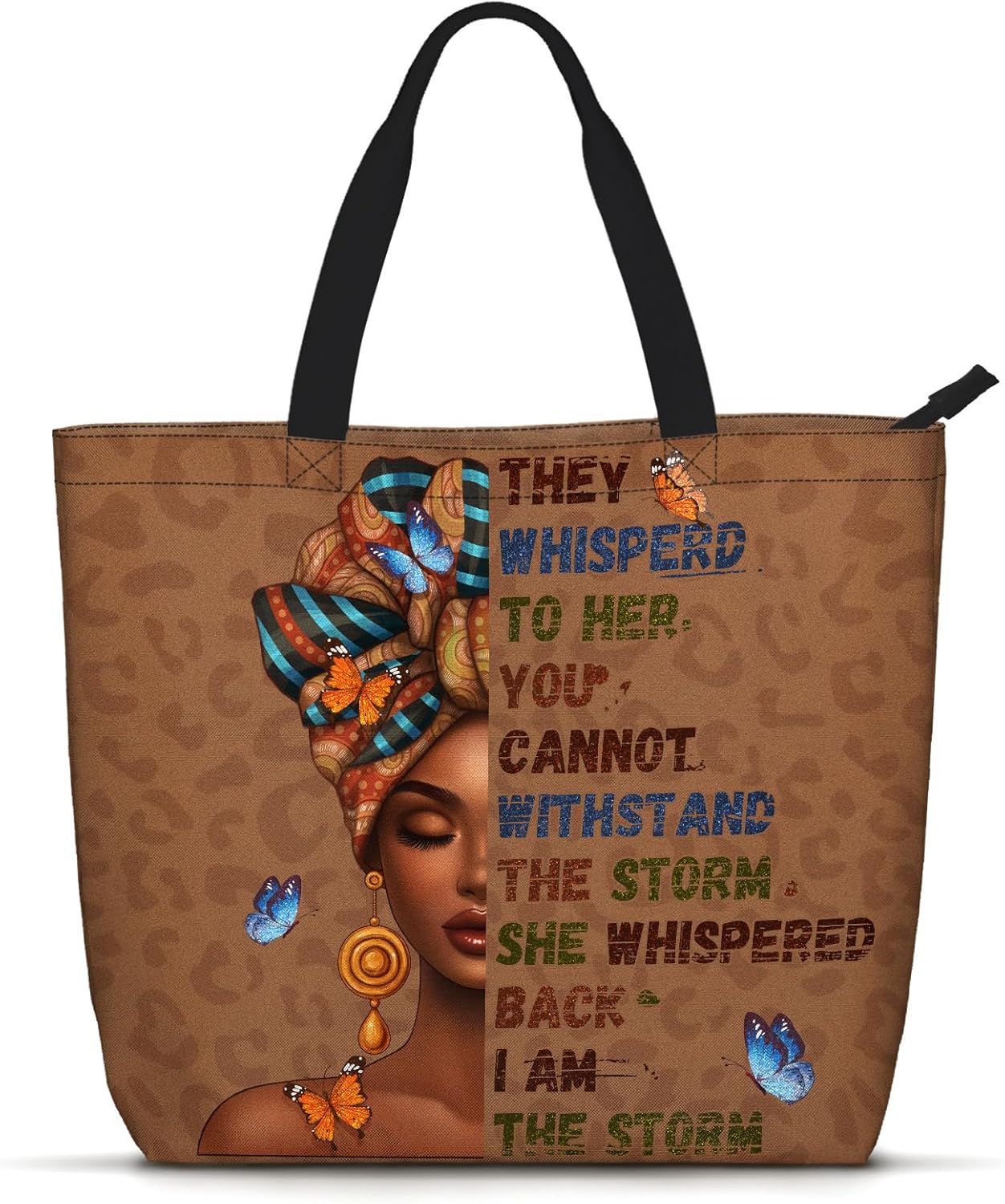 African American Women Tote Bag – Large Black Shoulder Handbag for Work, Travel & Beach | Fits Laptop | Zipper Closure Everyday Tote Bag
